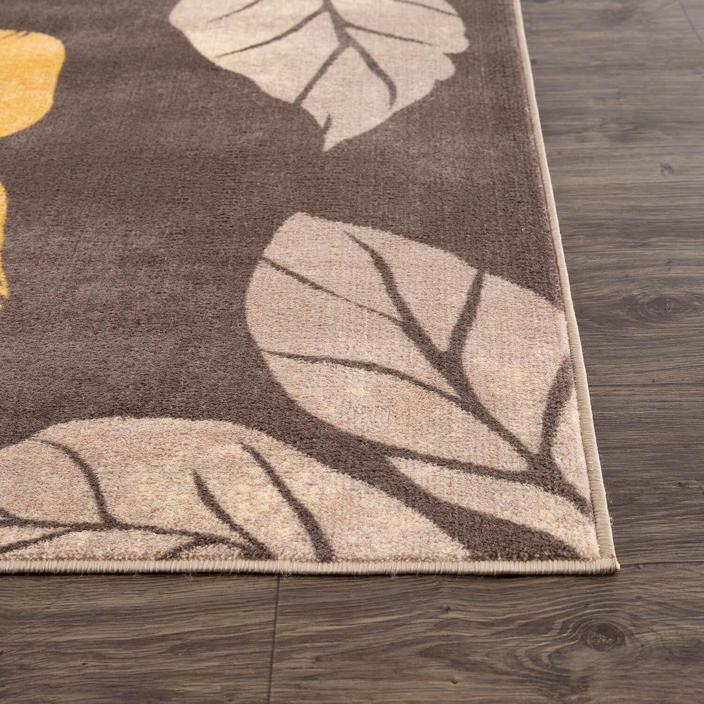 CAMILSON Solana Modern Floral 6'7" x 9'0" Area Rugs Non-Skid (Non-Slip) Rubber Backing Yellow Brown Flowers Indoor Rug (6x9, Floral - Yellow/Brown)