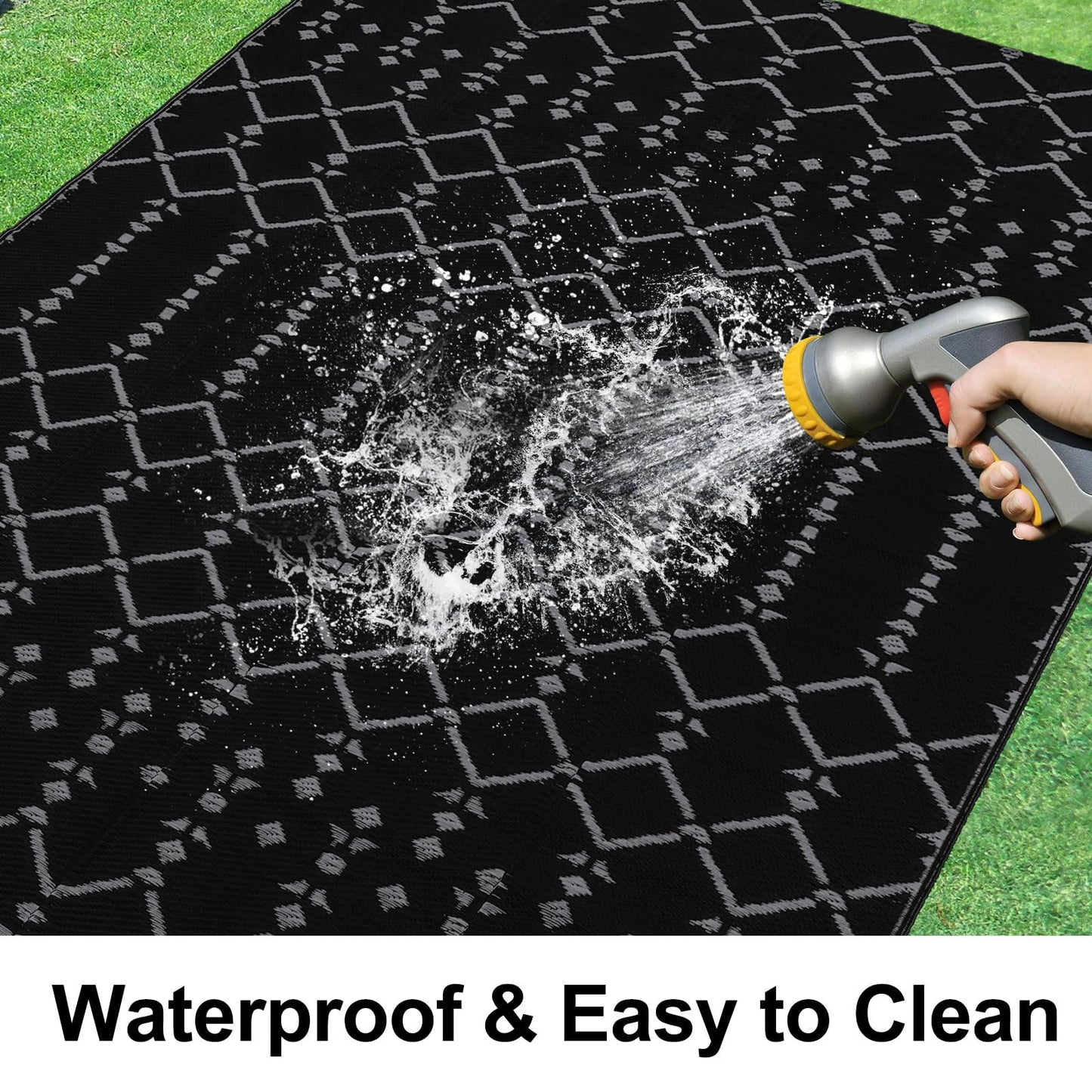 Smiry Outdoor Rug 5x8 ft, Waterproof Reversible Plastic Straw Rugs, Boho Outdoor Area Rug, Outside Floor Mat for Patio, Backyard, Deck, Picnic, Beach, Camping, Dark Grey