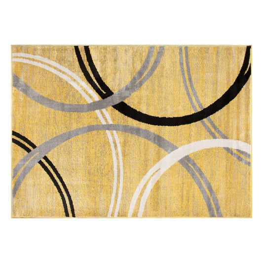 Rugshop Wavy Circles Design Accent Rug, Carpet with Jute Backing for Entryway, Kitchen, or Office, Yellow, 2' x 3'