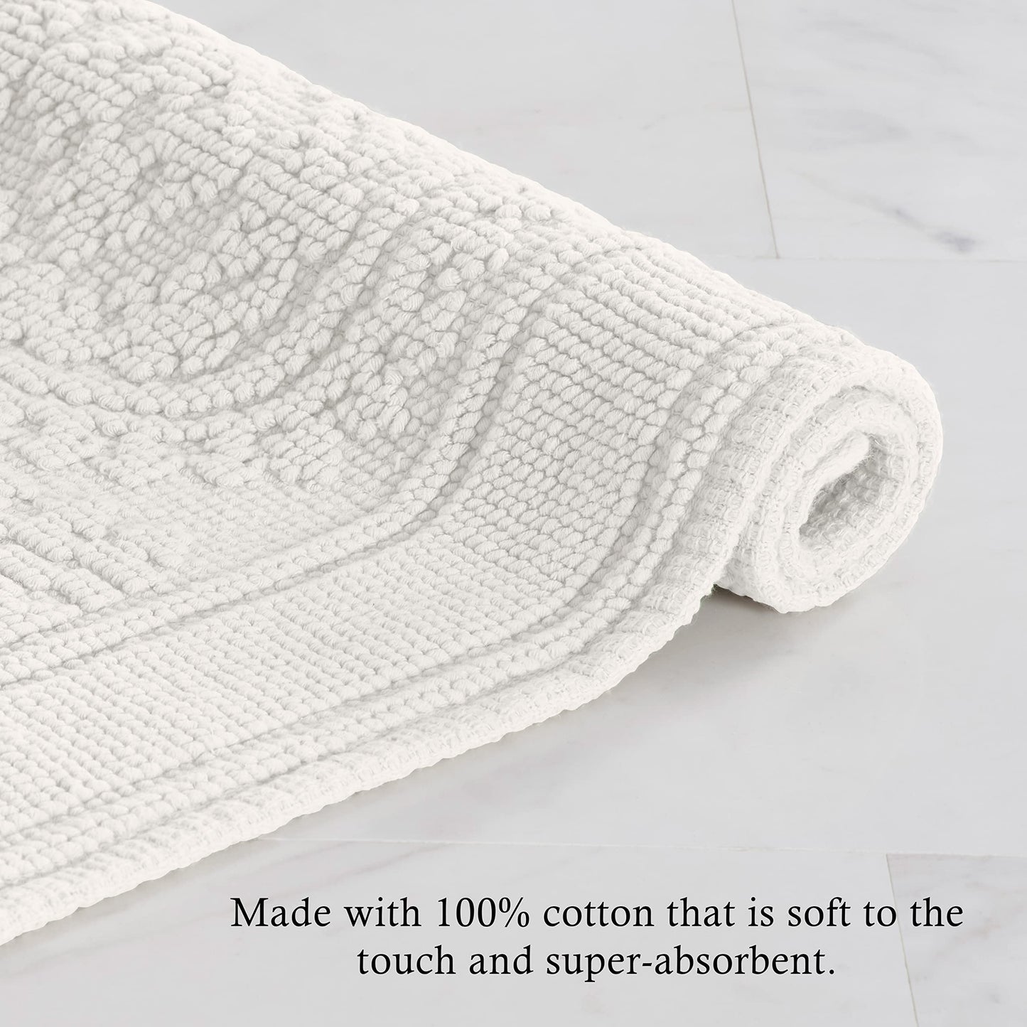 Jean Pierre - Ricardo Bath Mats, Set of 2 Woven Fringe Bathroom Rugs, 100% Cotton, Premium Bathroom Decor - Measures 17" x 31" and 21" x 41" - White