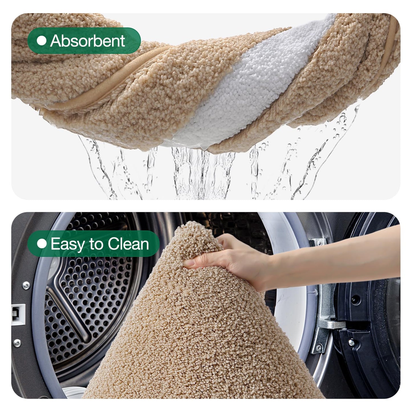 LUMI Bath Mat Oval Bathroom Rug, 20"x32" Non Slip Washable Bathroom Mats, Premium Water Absorbent Shower Rug for Accessories Decor, Khaki