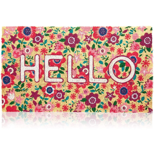 Juvale Natural Coir Welcome Mat - Floral Hello Design & Spring Decor - High Pile Comfort for Spring Door Mat - Coir Construction & Outdoor Doormat - 17 x 30 in, Coco