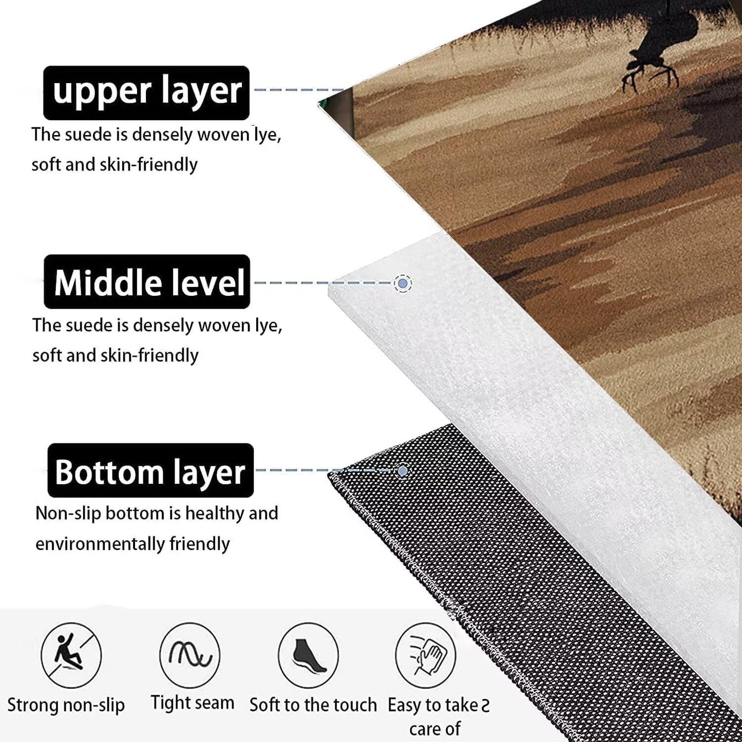 Qmkmyy Black Deer Shadow Abstract Rugs for Living Room Bedroom Artistic Gradient Brown Area Rug Low Pile Carpet Floor Mat,4'x6'