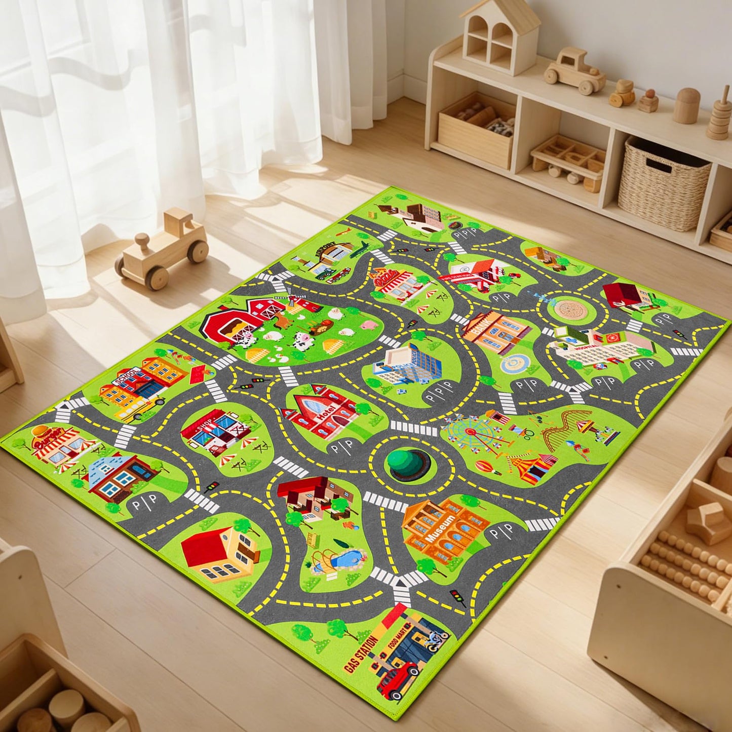 Kids Car Rug Play Mat, Non Slip City Road Carpet for Kids Toy Cars, Car Track Rug Play Mats for Floor, Educational Vehicle Rugs for Playroom Bedroom Kids Room, Machine Washable (60"X36", A)