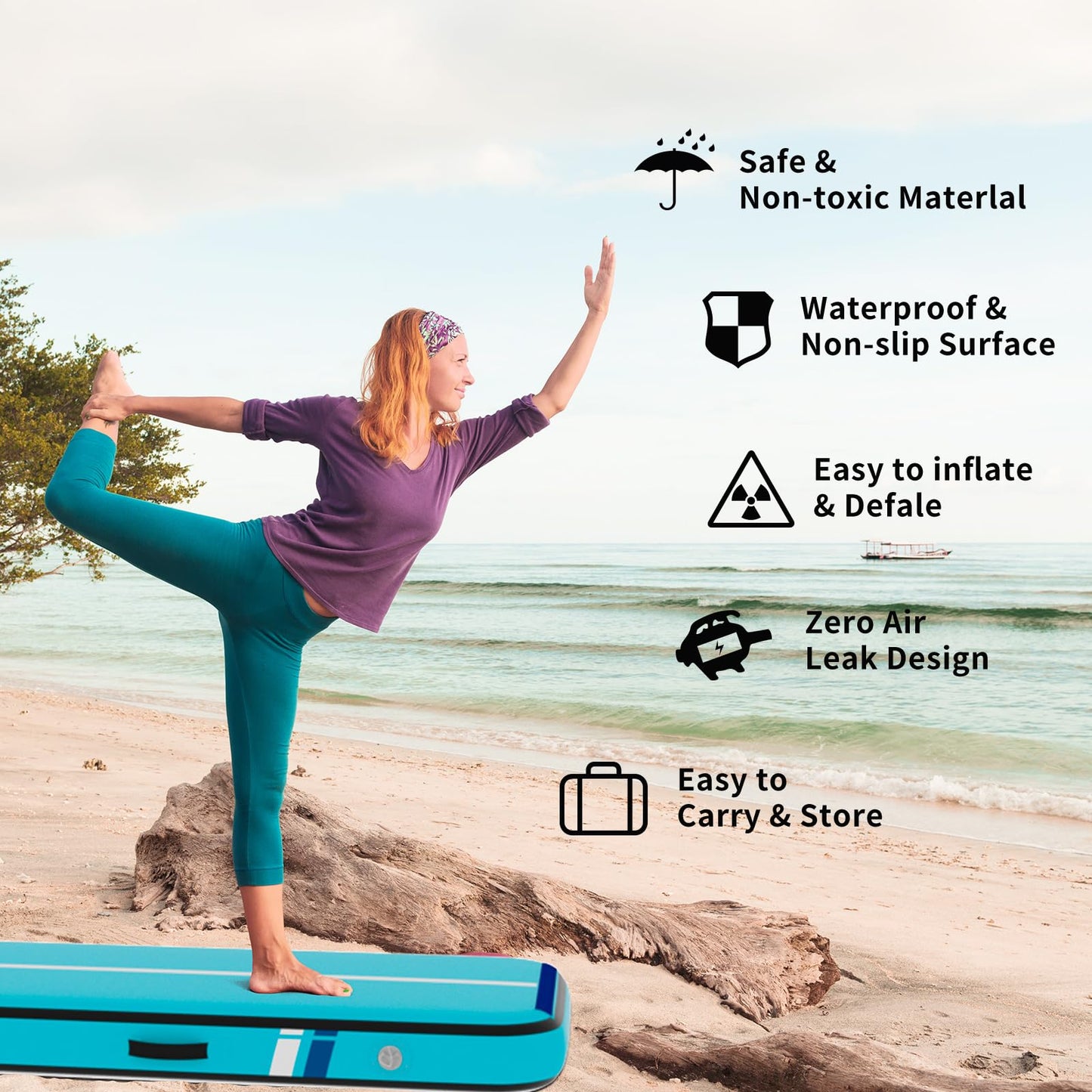 Inflatable Gymnastics Mat Tumble Track (8 Inches Thick) - 10ft Air Floor Training Mats for Home Use, Cheerleading, Water Fun & Camping - Includes 500W Electric Pump & Carbon Pattern Design, Blue
