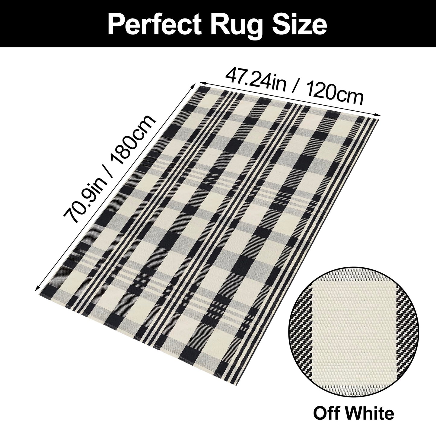 Aoczes Buffalo Plaid Outdoor Rug 4x6 Cotton Woven Rug Black and Off White Checkered Rug Front Porch Decor Washable Indoor Outdoor Area Rug for Living Room Bedroom Dining Room Patio Farmhouse Carpet