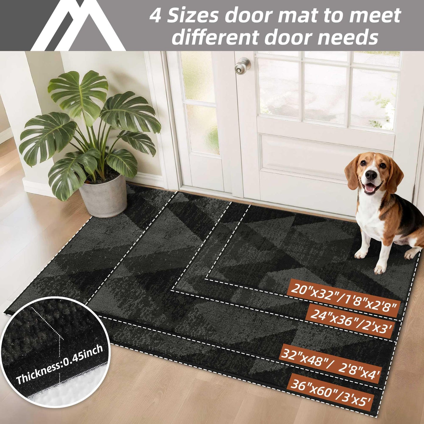 COSY HOMEER Entryway Rugs Doormat 24"x36", Non-Slip Absorbent Polyester, Washable Rugs for Front Door, Dirty Paws & High Traffic Areas, Dark Gray