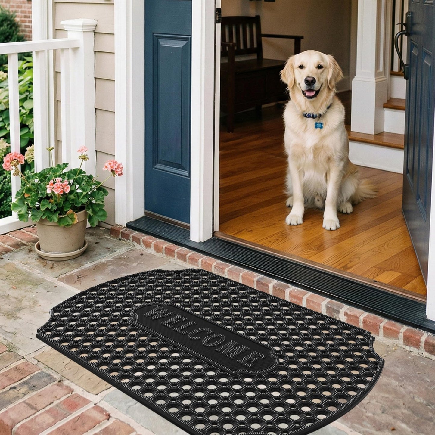 GTRY 23”x 35” Heavy Duty Rubber Door Mat, Outdoor Non Slip Waterproof Floor Mats for Front Door,Patio,Garage,Driveway,Kitchen and Entrance, Mud Trapping Utility Floor Mat, Rubber Mats with Drainage