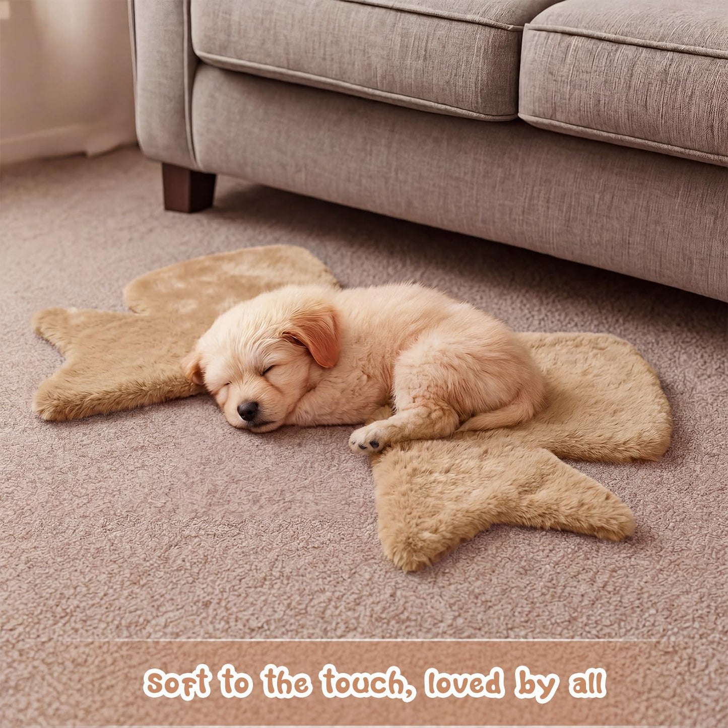Tinideya Tan Bow Rug 2 x 3 ft Cute Coquette Bow Area Rugs with 6 Pcs 3.94 x 3.94'' Anti Slip Stickers Faux Rabbit Fur Bedside Carpet with Serged Edge for Bedroom Nursery Playroom Home Floor Decor