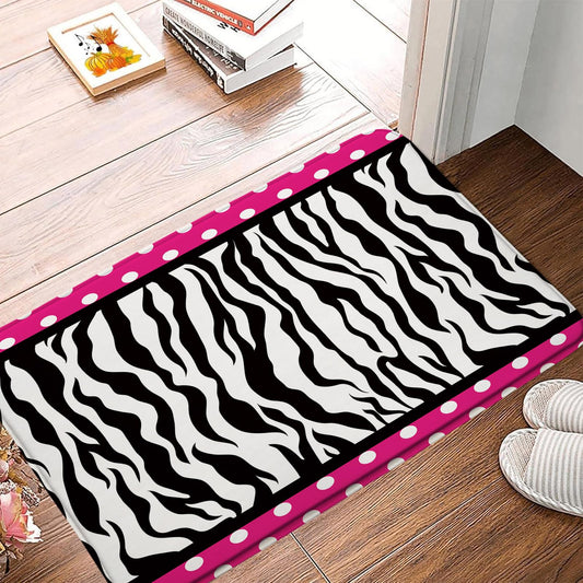 Sunhe Zebra Print Bath Mat Black White Zebra Stripe Polka Dot on Pink Creative for Girls Woman Modern Romance Memory Foam Home Office Door Bathroom Decor Mat,17.8"x29.5"