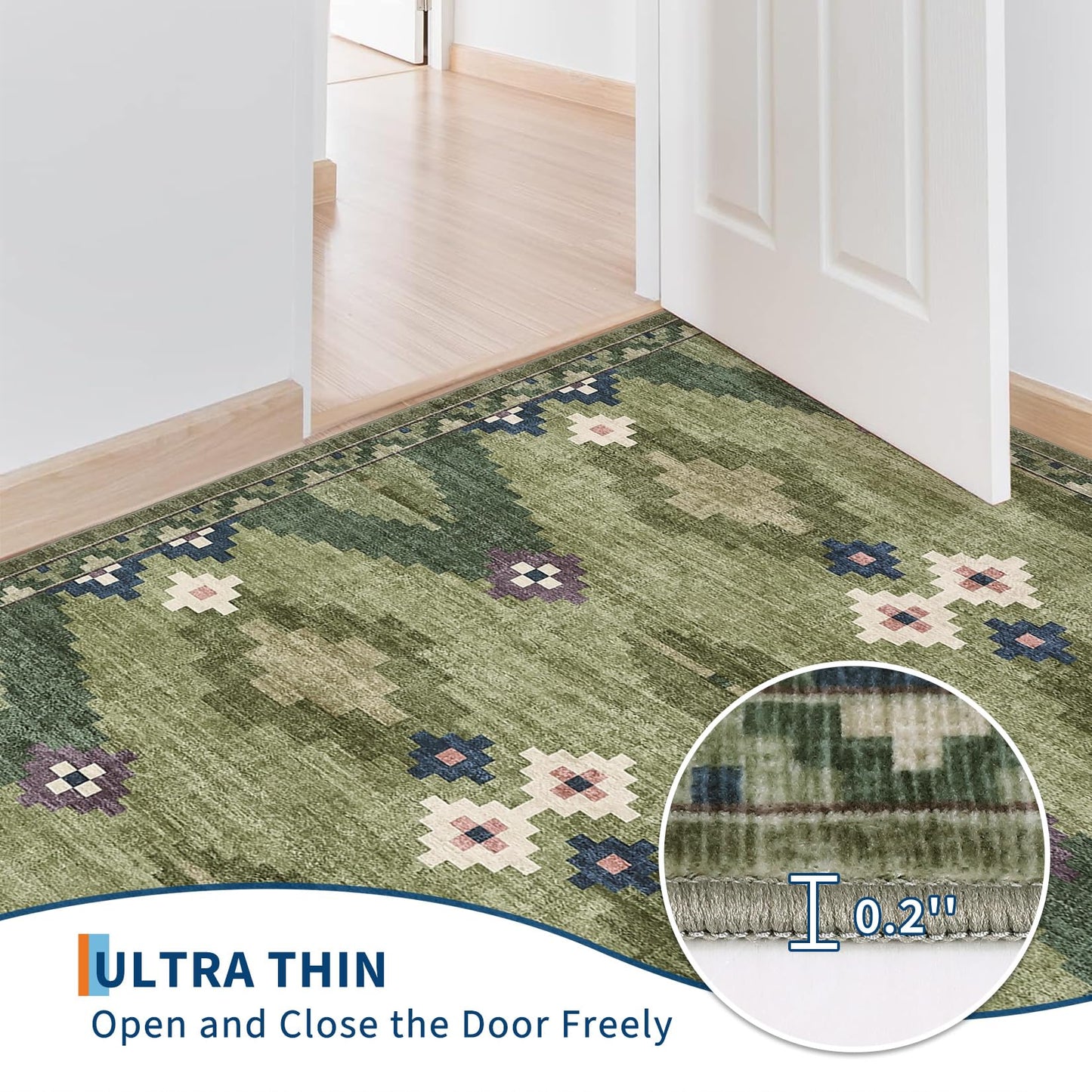 8x10 Washable Area Rug for Living Room Non Slip Modern Geometric Large Bedroom Rugs Stain Resistant Mid Century Dining Room Throw Carpet Soft Boho Tribe Area Rugs for Nursery Home Office, Green