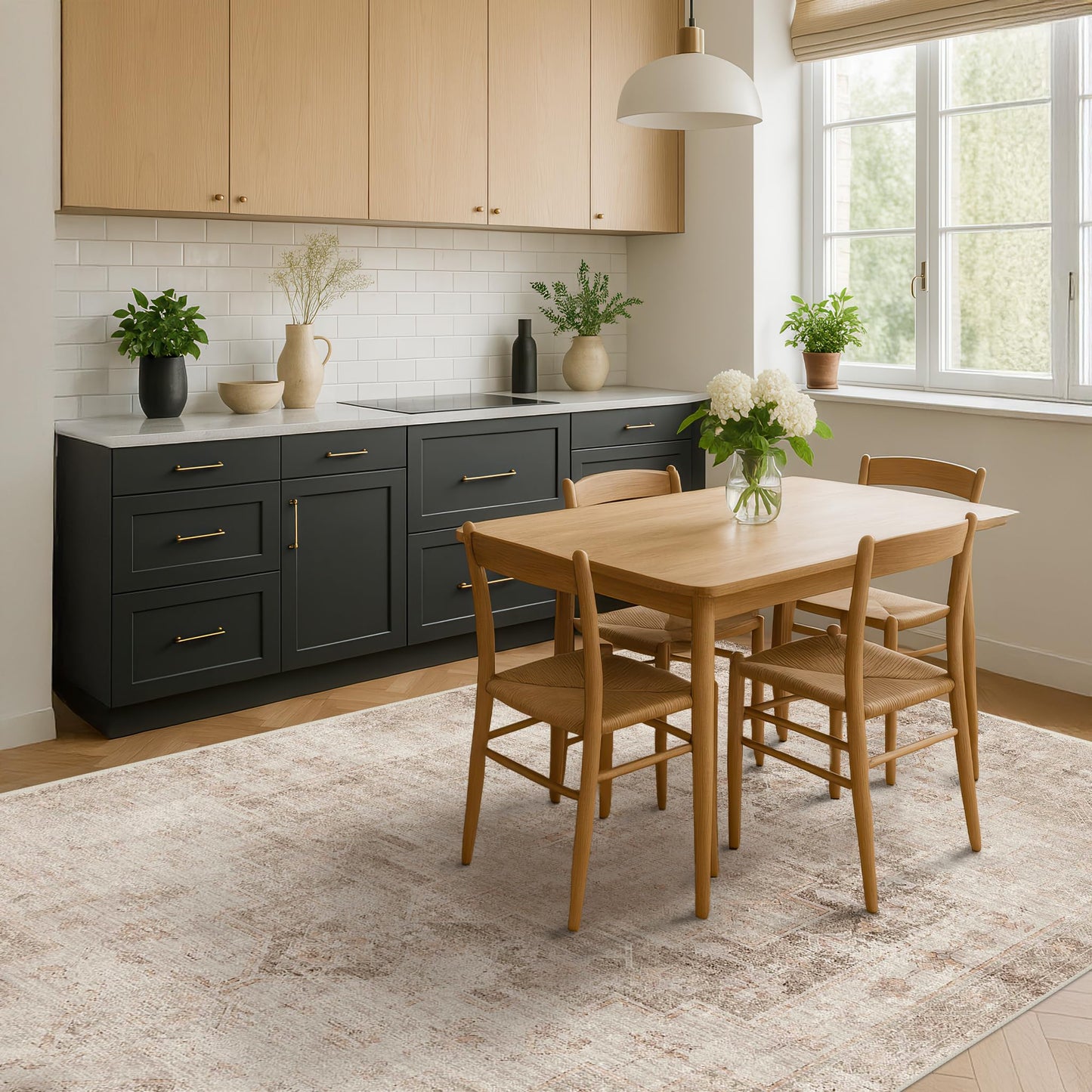 Hazo Haus Farmhouse Area Rugs for Living Room, 8x10 Washable Abstract Rug for Bedroom, Dining Room Under Table and Home Office, Ultra-Soft Low Pile Design, Stain Resistant (Beige/Brown/Peach)