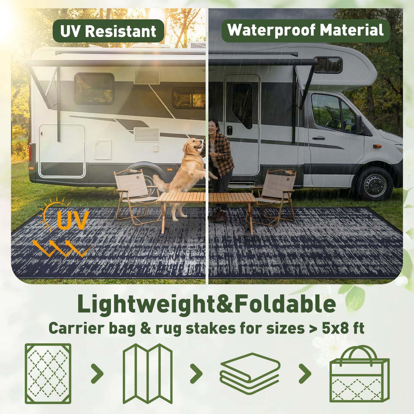MontVoo Outdoor Rug Waterproof 5x8 ft Outdoor Patio Rug Mat Reversible Plastic Straw Outside Rug Carpet Outdoor Rugs for RV Camping Picnic Beach Balcony Porch Deck