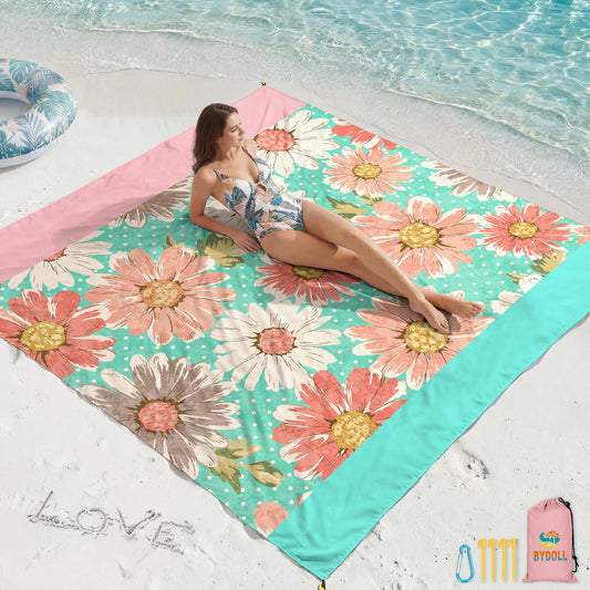 BYDOLL Beach Blanket Waterproof Sandproof 78''×81'' Suits1-4 Adults Compact Lightweight Oversized Sand-Free Blanket Large Picnic Mat for Beach Travel Camping Hiking