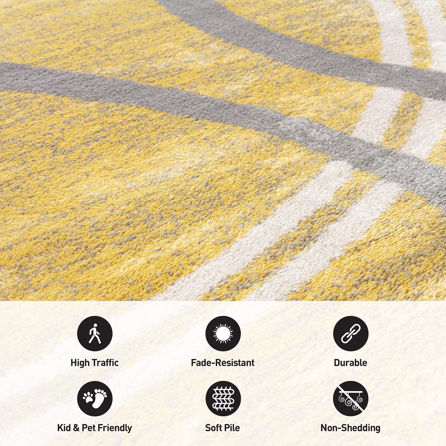 Rugshop Wavy Circles Design Area Rug, Non-Shedding Carpet for Living Room, Bedroom, or Office, Yellow, 6'6" x 9'