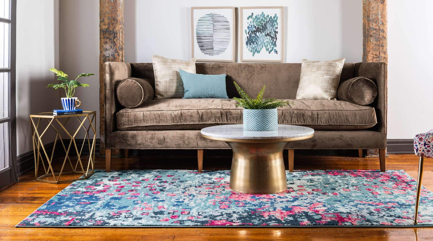 Unique Loom Jardin Collection Colorful, Vibrant, Abstract, Modern Area Rug (5' 0 x 8' 0 Rectangular, Blue/ Pink)