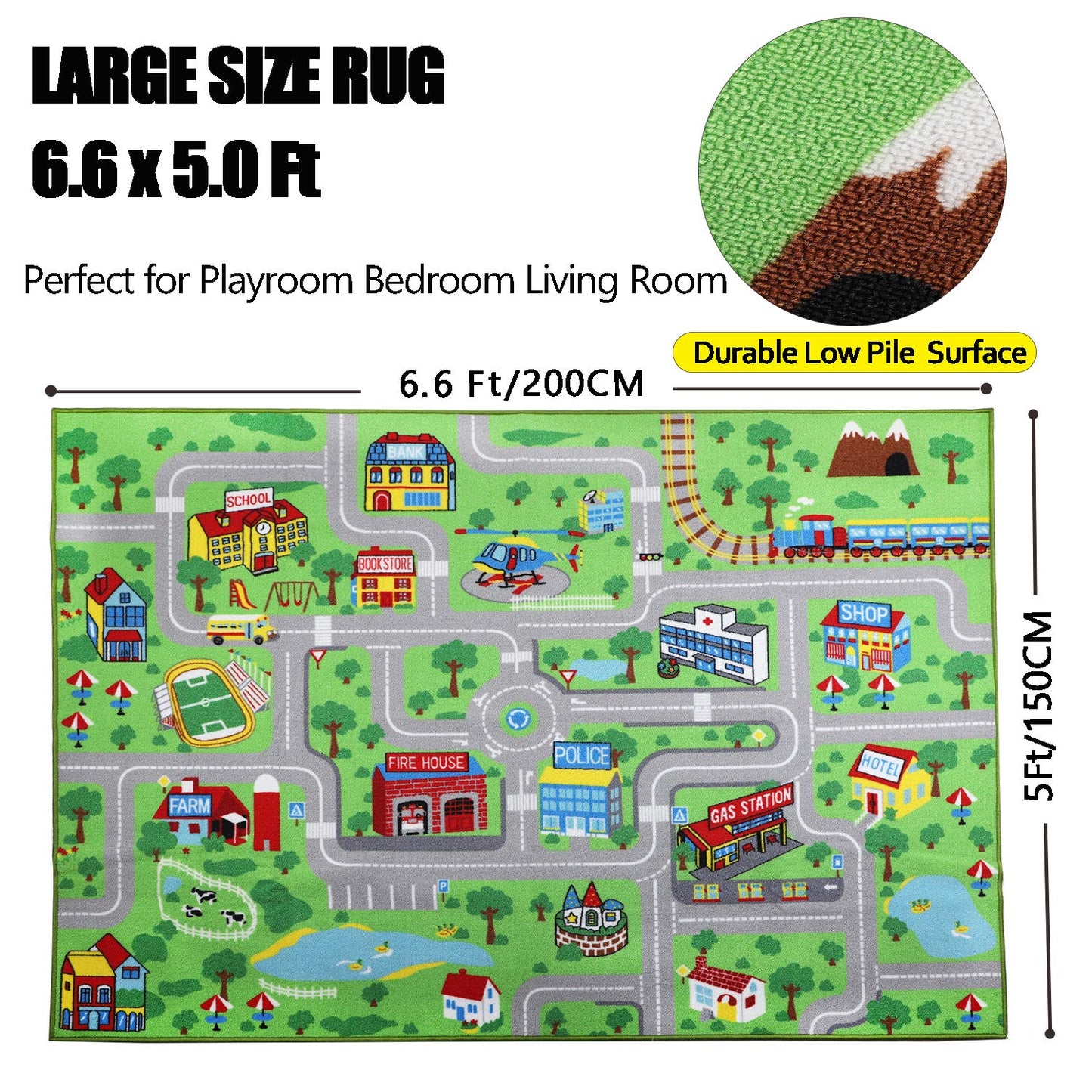Capslpad Kids Educational Play Rug - 6.6' x 5' Traffic Road Car Mat Learning Play Game Area Rug for Playroom, Living Room, Nursery Room Decor
