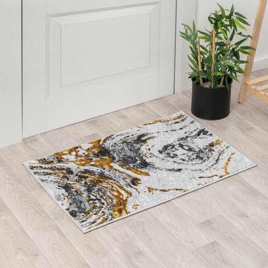 LUXE WEAVERS Marble Swirl Gold 2x3 Area Rug
