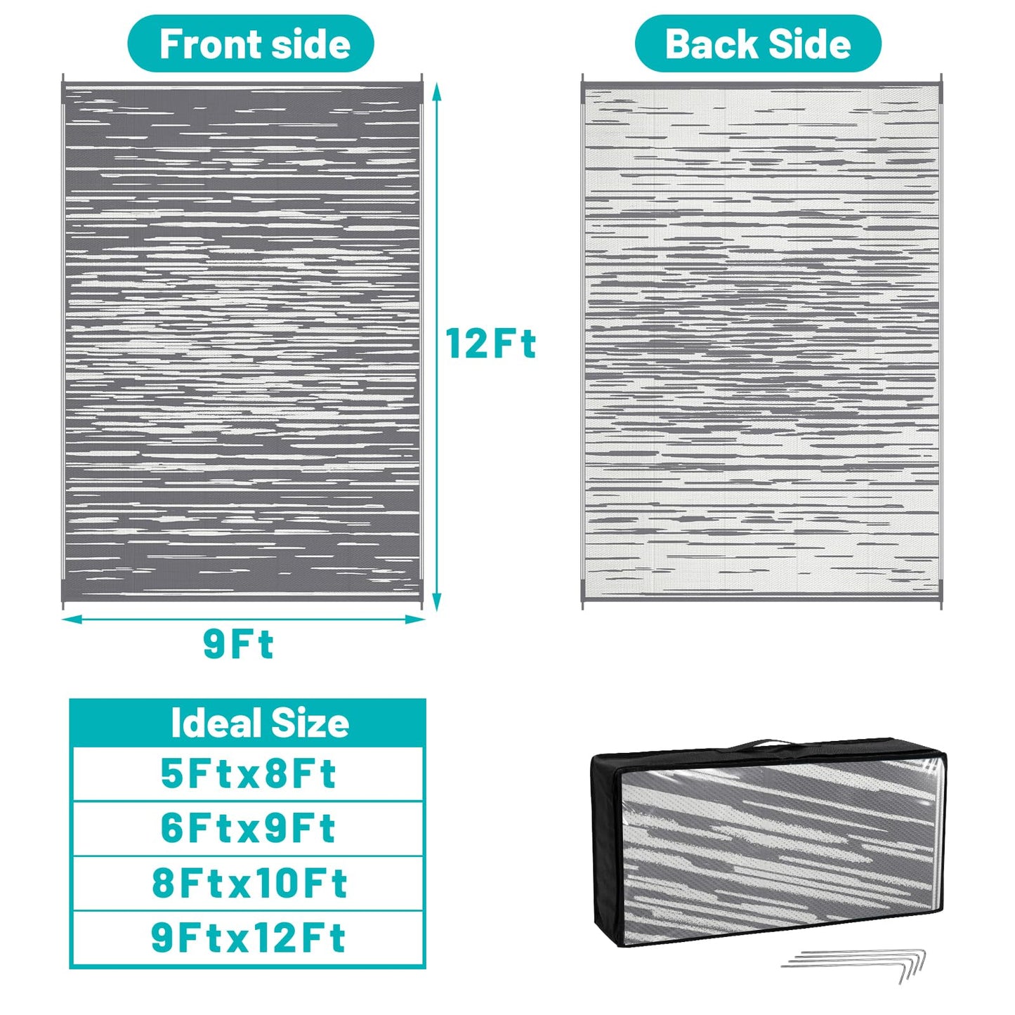 HEBE Outdoor Rug 9'x12' for Patios Clearance Waterproof Patio Mat Plastic Straw Rug Reversible RV Camping Tent Rug Outside Indoor Outdoor Area Rugs for RV,Deck,Beach,Balcony,Camper