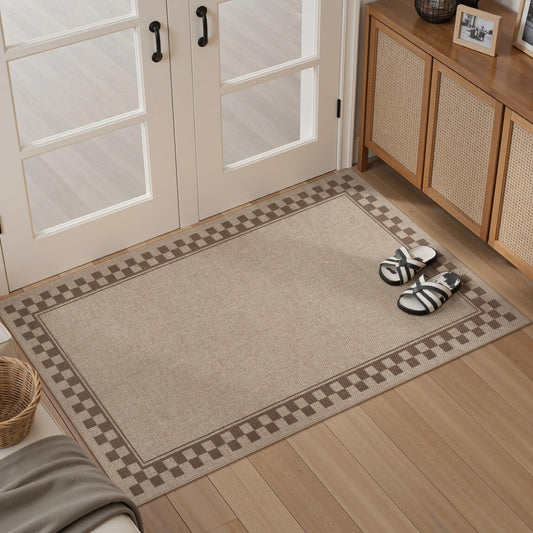 OJIA Easy Jute 3x5 Washable Rugs for Entryway, Farmhouse Patio Rug Indoor Outdoor Front Door Mat Outside Entrance Mat, Modern Neutral Kitchen Rugs Non-Slip Throw Carpet for Entrance Office Porch Decor