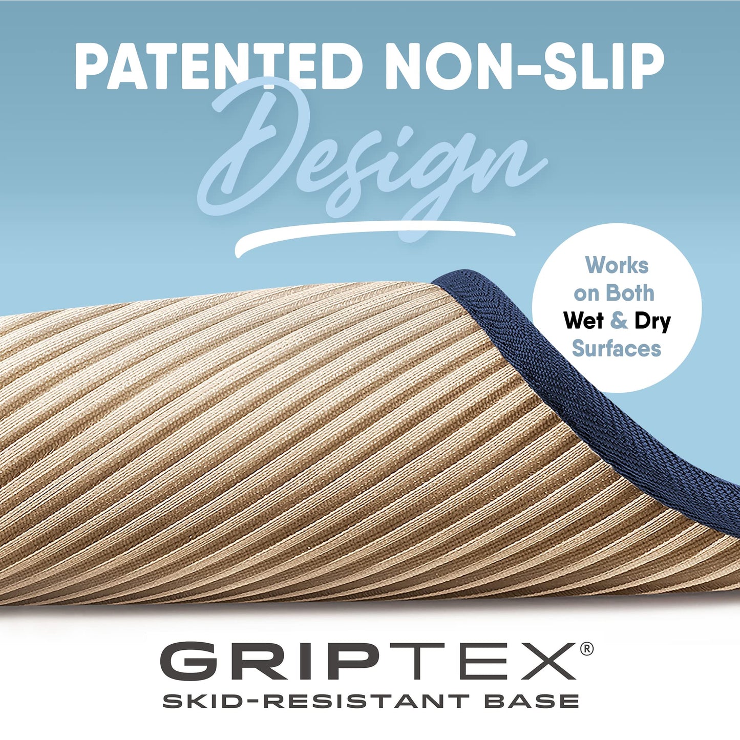 MICRODRY Quick Drying Memory Foam Framed Bath Mat with GripTex Skid-Resistant Base, Runner - 24x58, Blue
