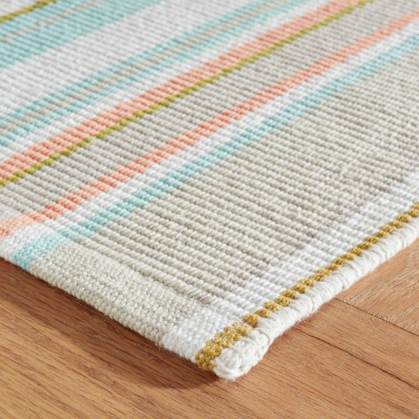 Dash & Albert Daphne Stripe Sky Handwoven Cotton Rug, Runner-2.5 X 8 Feet, Multi Stripe Pattern - Premium Luxury Hotel Quality Soft Breathable Hypoallergenic Machine Washable Easy Care All Season