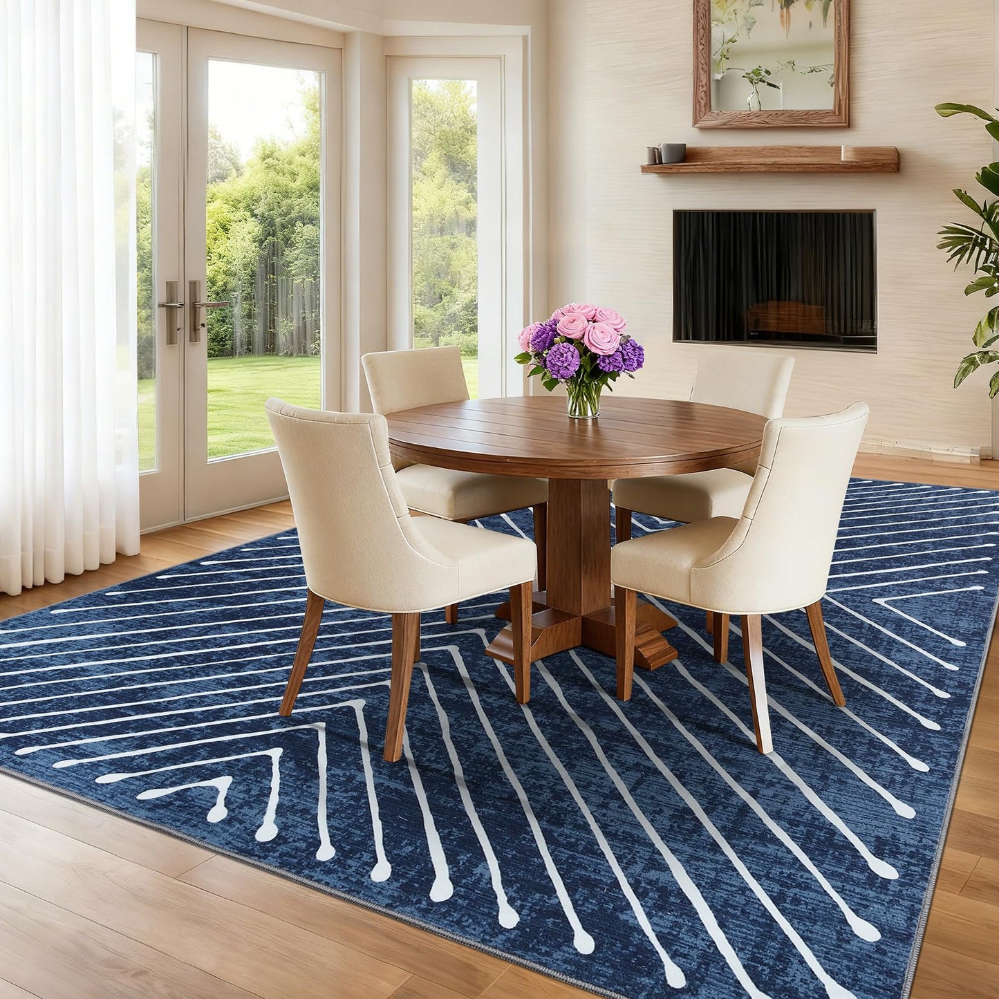 ROYHOME Area Rug 9x12 Living Room Rug Non Slip Modern Bedroom Stain Resistant Dining Room Throw Rug Geometric Area Rug Low Pile Untra Soft Contemporary Accent Carpet for Home Office, Navy
