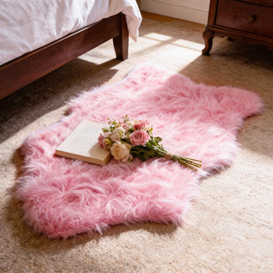 TUOTPE Ultra Soft Faux Fur Rug, Fluffy Shaggy 2 x 3 Ft Sheepskin Fur, Pink Plush Faux Area for Bedroom Nursery Living Room