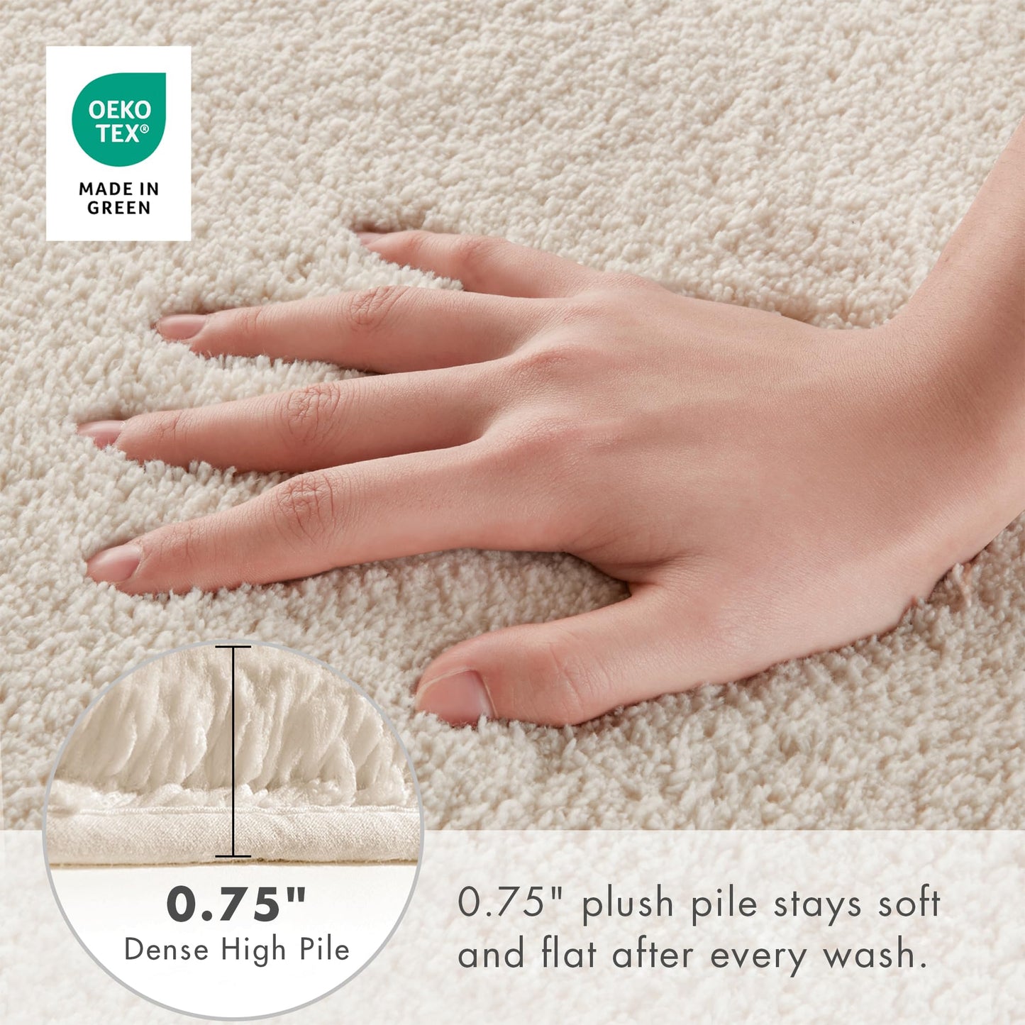 Madison Park Marshmallow Bathroom Rug Non Slip, Luxrurious Plush Bath Mat, Absorbent, Quick Dry, Spa Design Bath Room Décor, 20x30, Natural