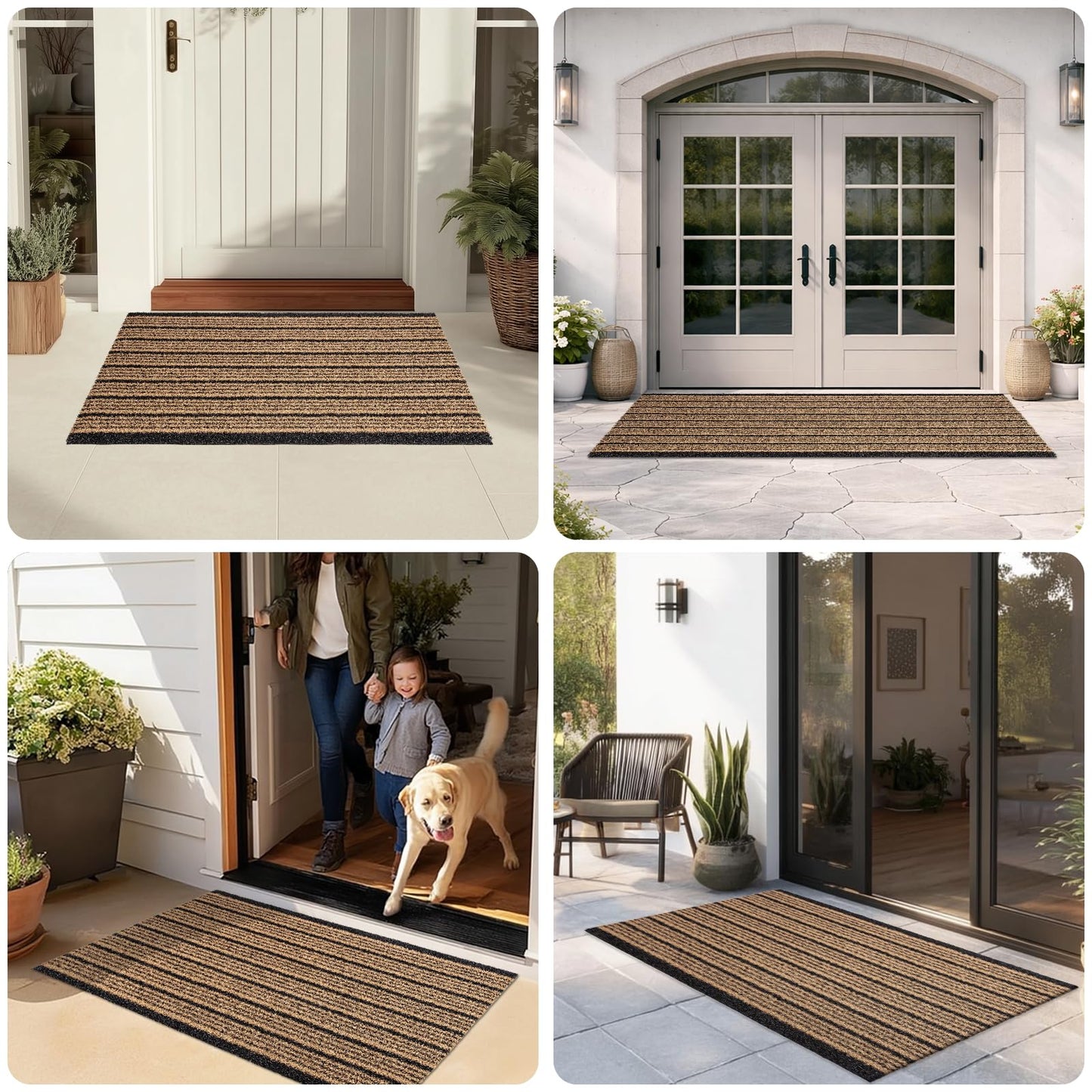 DOMUSTEX Outdoor Front Door Mat 24" x 72", Dirt Trapping Outside Entrance Runner Rug, Non Slip, Heavy Duty Commercial Rug for Patio, Balcony, Garage, Traffic Area, Office, Roll Packing