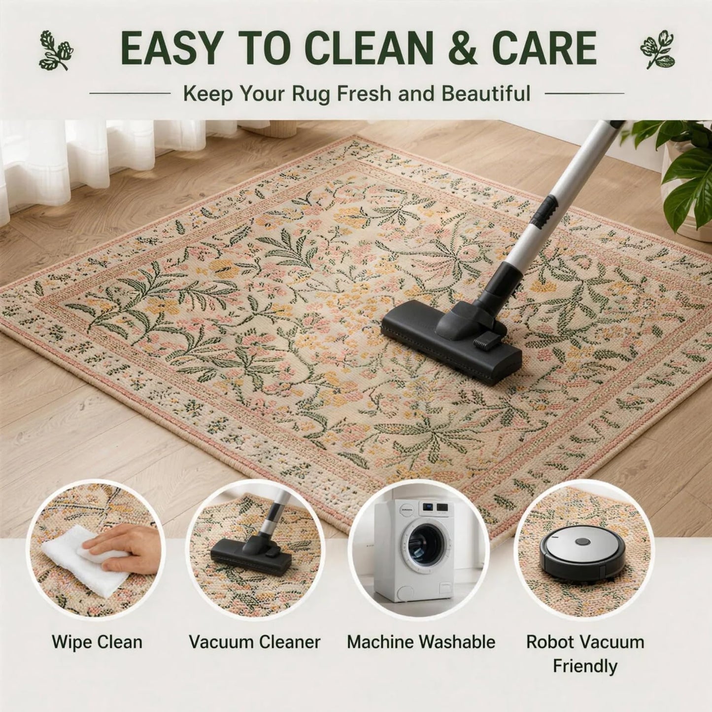 35x47 Inch Floral Desk Rug, Office Rugs for Rolling Chairs, Under Desk Carpet for Hardwood Floor, Small Office Area Rug