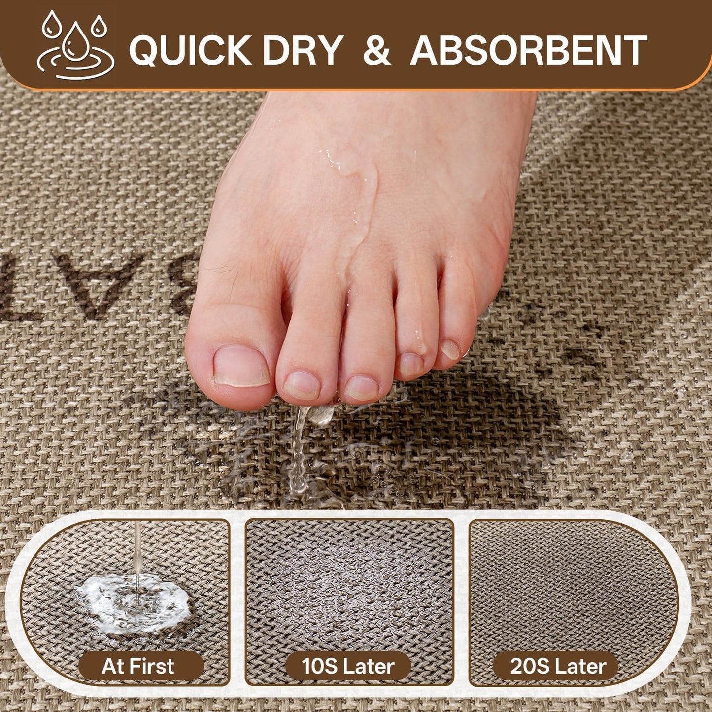 QiCaiJia Ultra Thin Oval Bath Mat Bathroom Rugs, Quick Dry Super Absorbent Washable Bath Shower Mats, Rubber Backing Non Slip Bathroom Rug Fit Under Door, 20x32, Border Brown