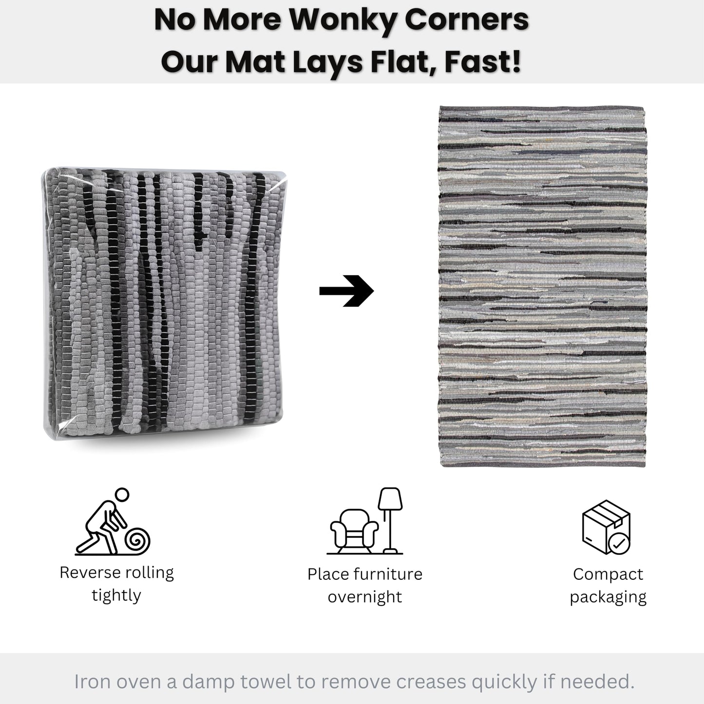 Ramanta Home Hand Woven 100% Cotton Rag Rug 3'x5' - Charcoal, Recycled Rugs, Boho Farmhouse Rugs for Living Room, Dinning Room, Kitchen, Entryway, Bedroom Rug - 36"x60"