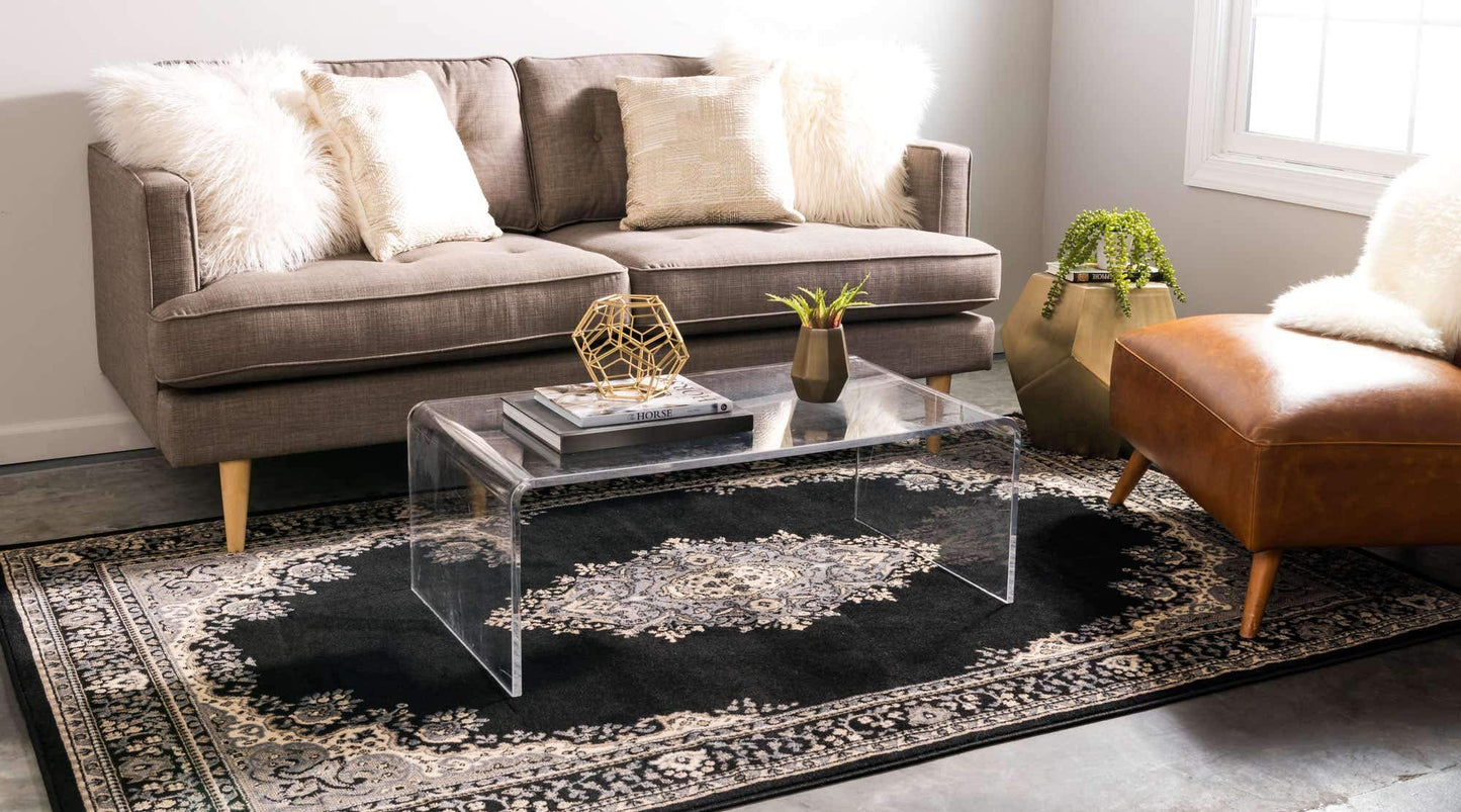 Unique Loom Reza Collection Traditional Persian Style Area Rug, 4 x 6 ft, Black/Beige