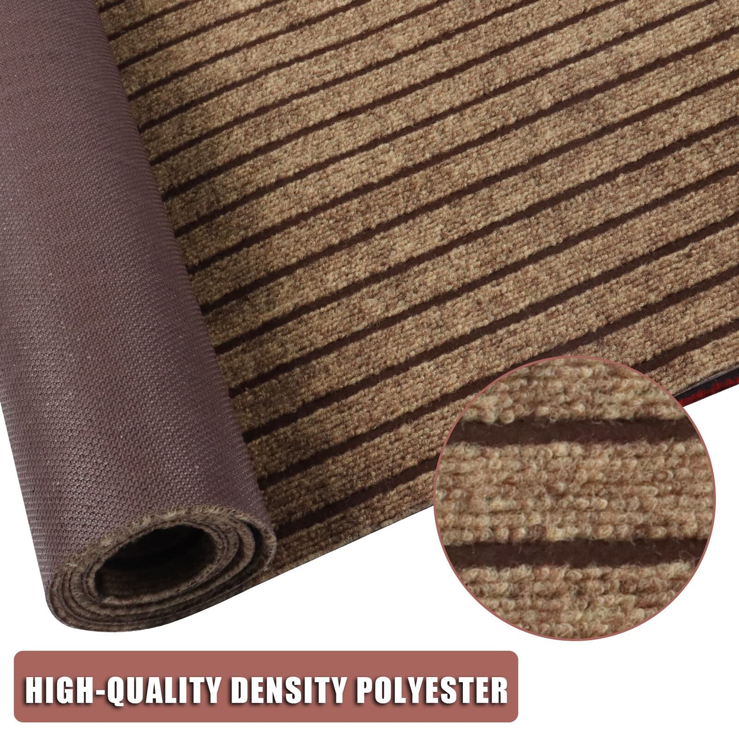 Runner Rug 2 ft x 6 ft Indoor/Outdoor Low Profile, Hallway, Kitchen, Patio, Deck Area, RV, Entryway, Garage, with Non-Slip Rubber Backing, Brown with Brown Stripe, Custom