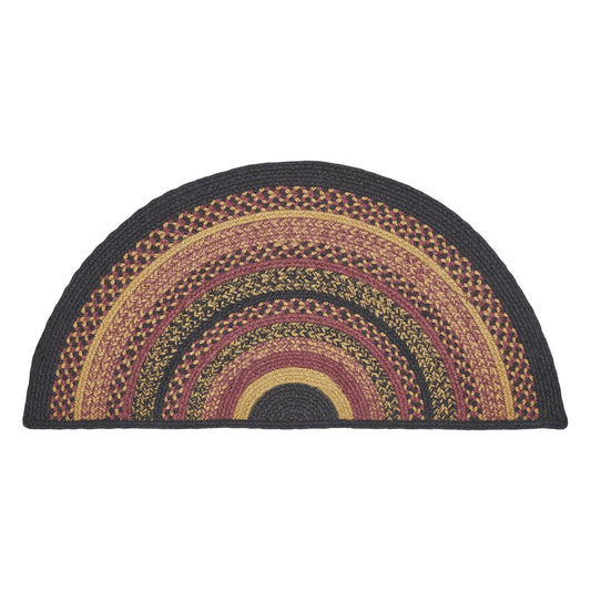 VHC Brands Heritage Farms Braided Jute Rug, Half Circle Door Mat, Red Black Tan. 16.5x34