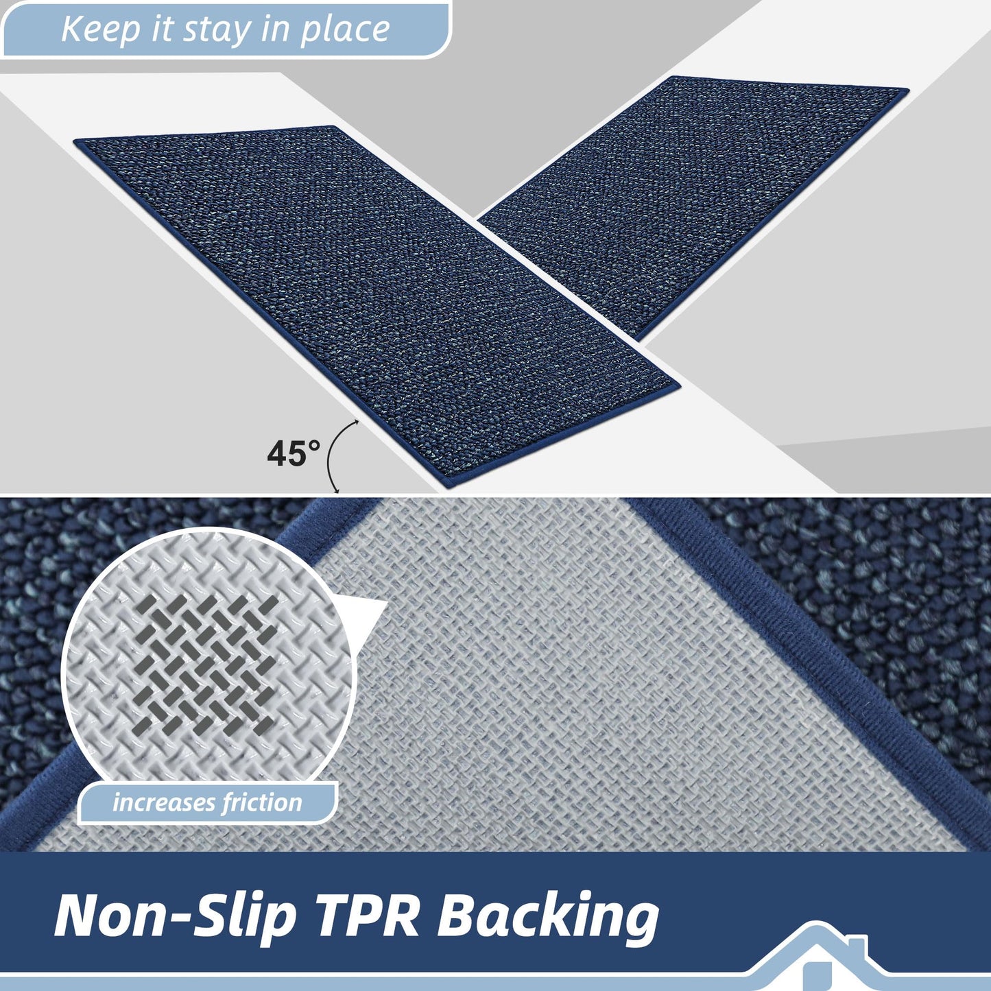 BEQHAUSE Dirt Trapper Door Mat 32" x 48", Non-Slip Washable Doormats Entrance Mat, Dirt Resistant and Absorbent Welcome Mat, Low Profile Floor Mats for Front Back Door and Entryway, Blue
