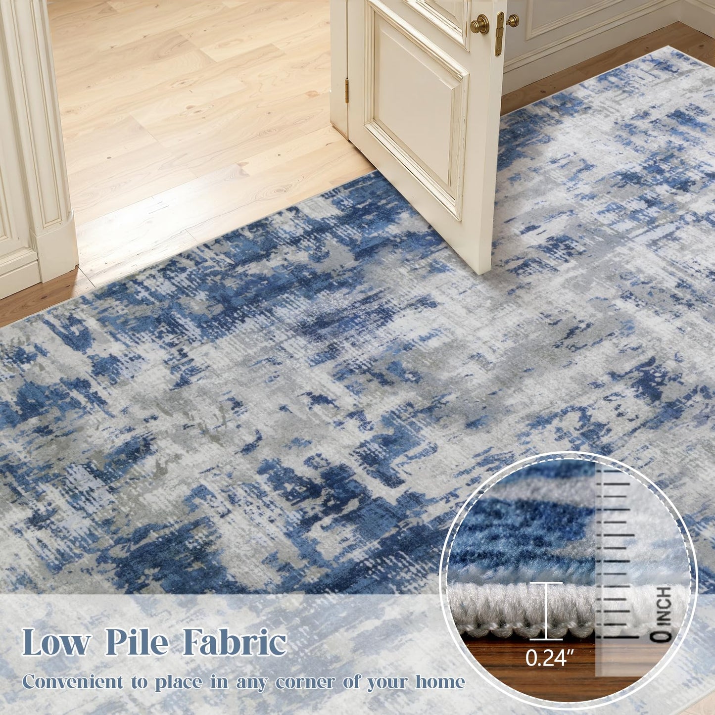 Groovoft 8x10 Area Rug for Living Room, Washable Modern Abstract Large Rug, Soft Low Pile Non Slip Indoor Floor Carpet for Bedroom Dining Room Home Office, Blue Grey