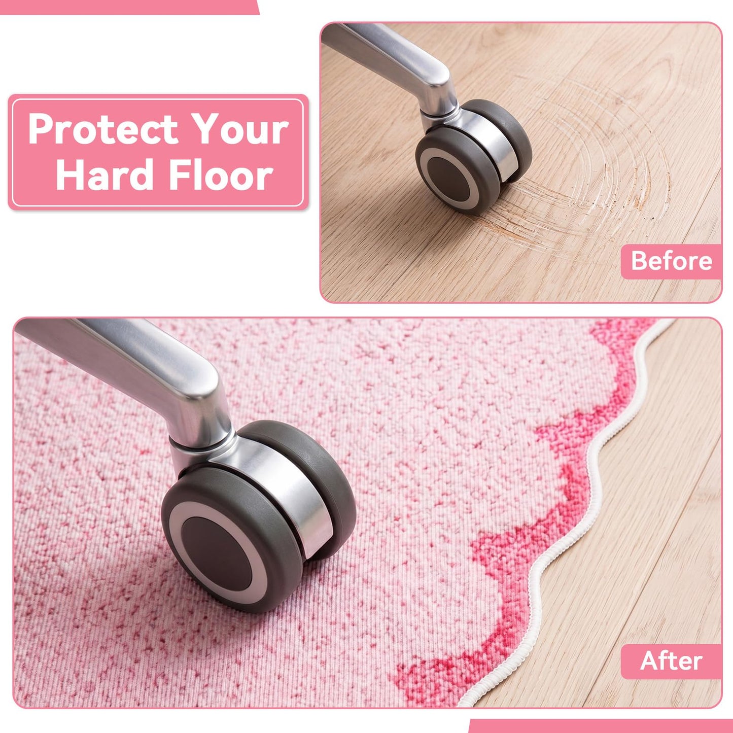 Breling Office Chair Mat for Hardwood Floor & Tile Floor, 36" x 48" Large Anti-Slip Floors Protector, Under Desk Gaming Rug for Rolling Computer Chair for Office Home(Scallop Edge,Pink)