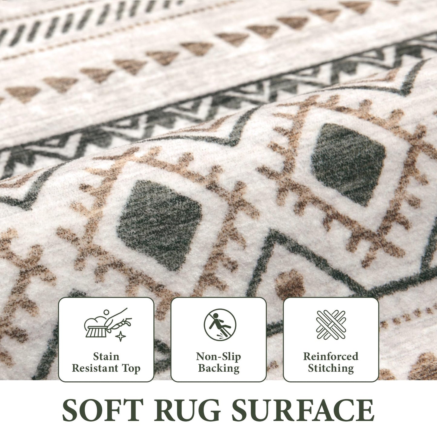 Area Rug Living Room Rugs 8x10 - Large Soft Boho Geometric Rug, Non-Slip Foldable Washable Rugs Non Shedding Morden Indoor Floor Carpet for Living Room Bedroom Office Dining Room(Brown Green,8'x10')