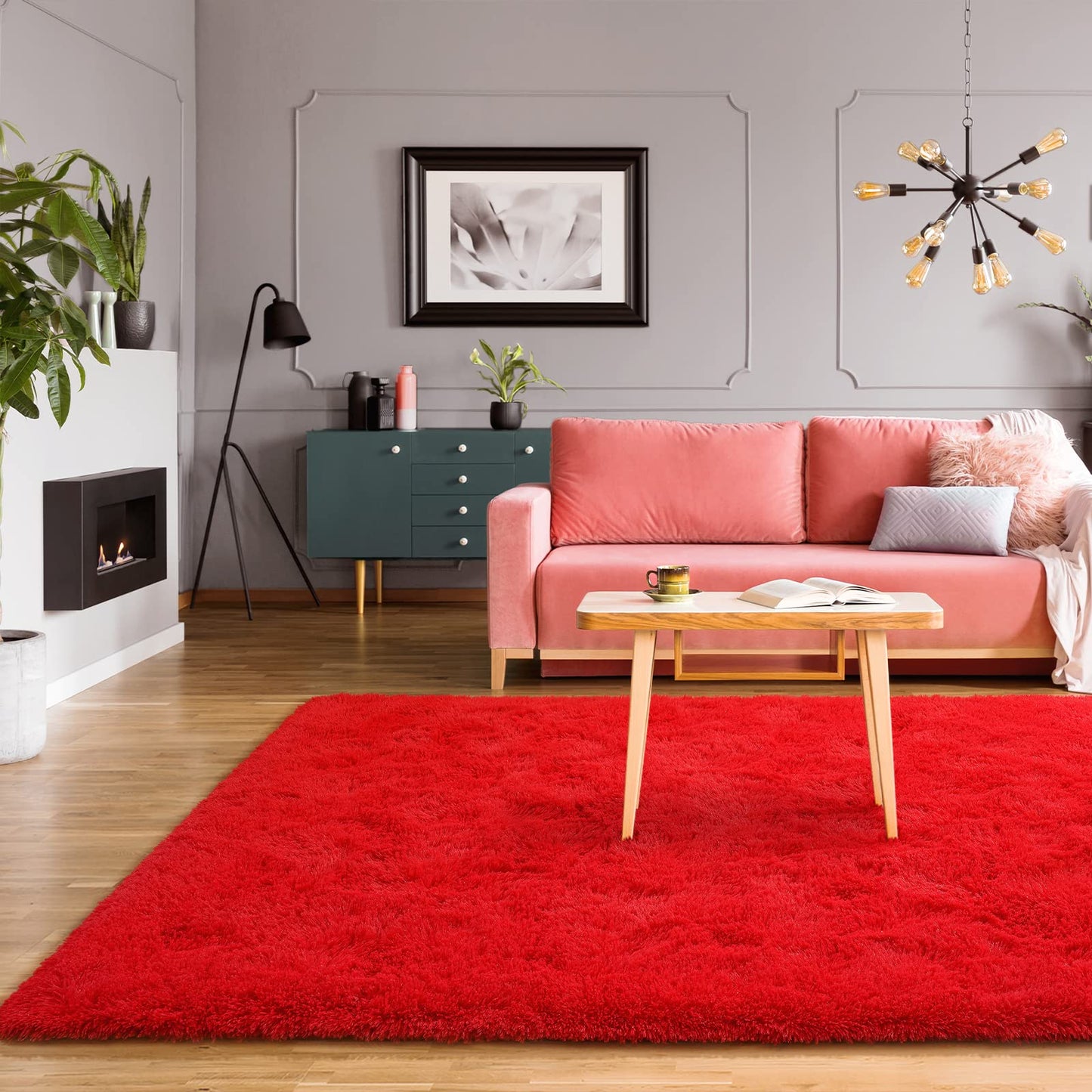 BENRON Fluffy Red Rugs for Living Room Bedroom 4x6, Soft Plush Fuzzy Shaggy Rugs for Kids Girls Boys Room Decor, Washable Indoor Floor Carpets