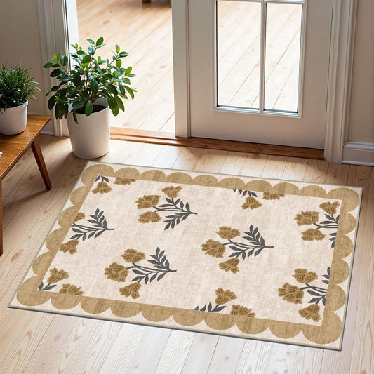 Othilic Front Door Mat Outside Entrance - 2x3 Spring Floral Non-Slip Washable Doormat Indoor Outdoor Door Mat Beige Vintage Farmhouse Entry Rug Small Throw Rugs for Entryway Kitchen Front Porch Decor