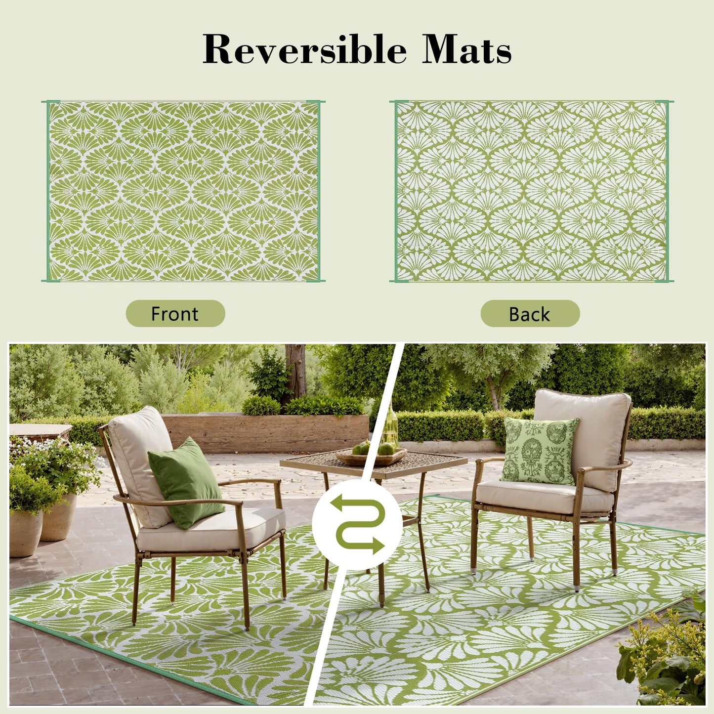 Lahome Plastic Outdoor Rug 8x10 Waterproof, Camping Rugs for Outside Your Rv, Lightweight Outdoor Mat for Beach Picnic Backyard Garden Under Awning, Pale Green,8'x10'