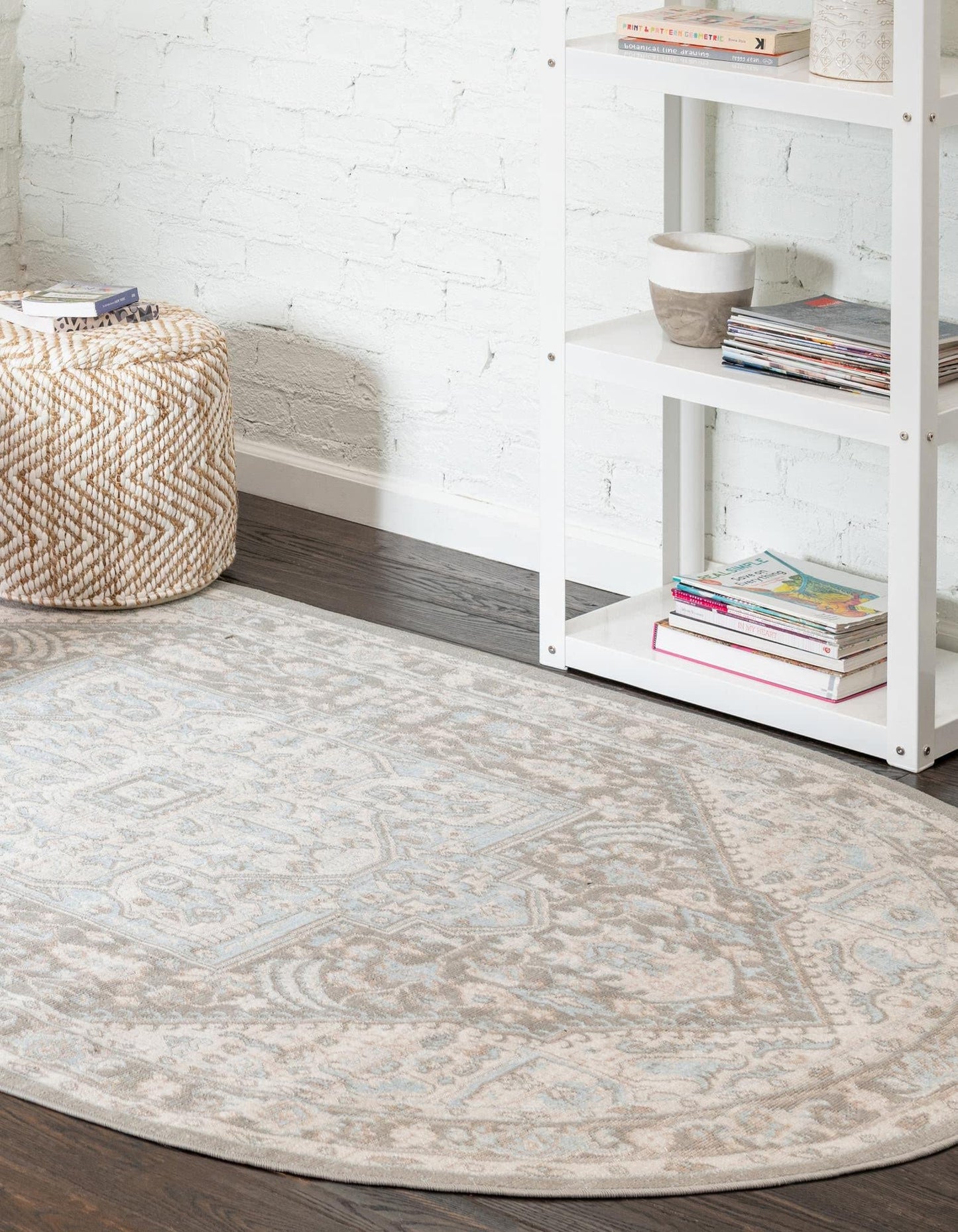 Unique Loom Whitney Collection Area Rug - Milano (5' 1" x 8' Oval, Cloud Gray/ Ivory)