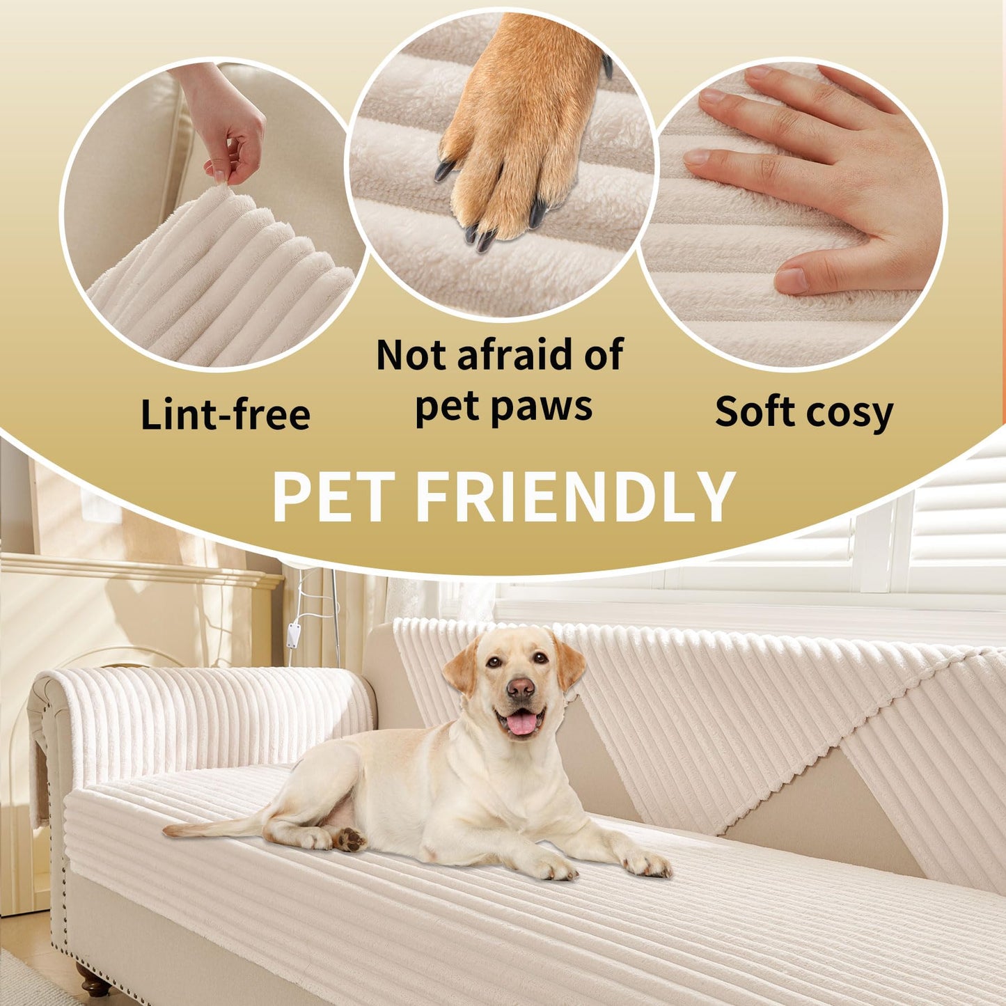 HAOMAIJIA Waterproof Couch Cover for Dogs Washable,Faux Fur Pet Couch Covers for Sofa,Soft Dog Bed Cover Non-Slip Couch Covers for 3 Cushion Couch Sofa Pet Friendly (Off White, 35" x 74")