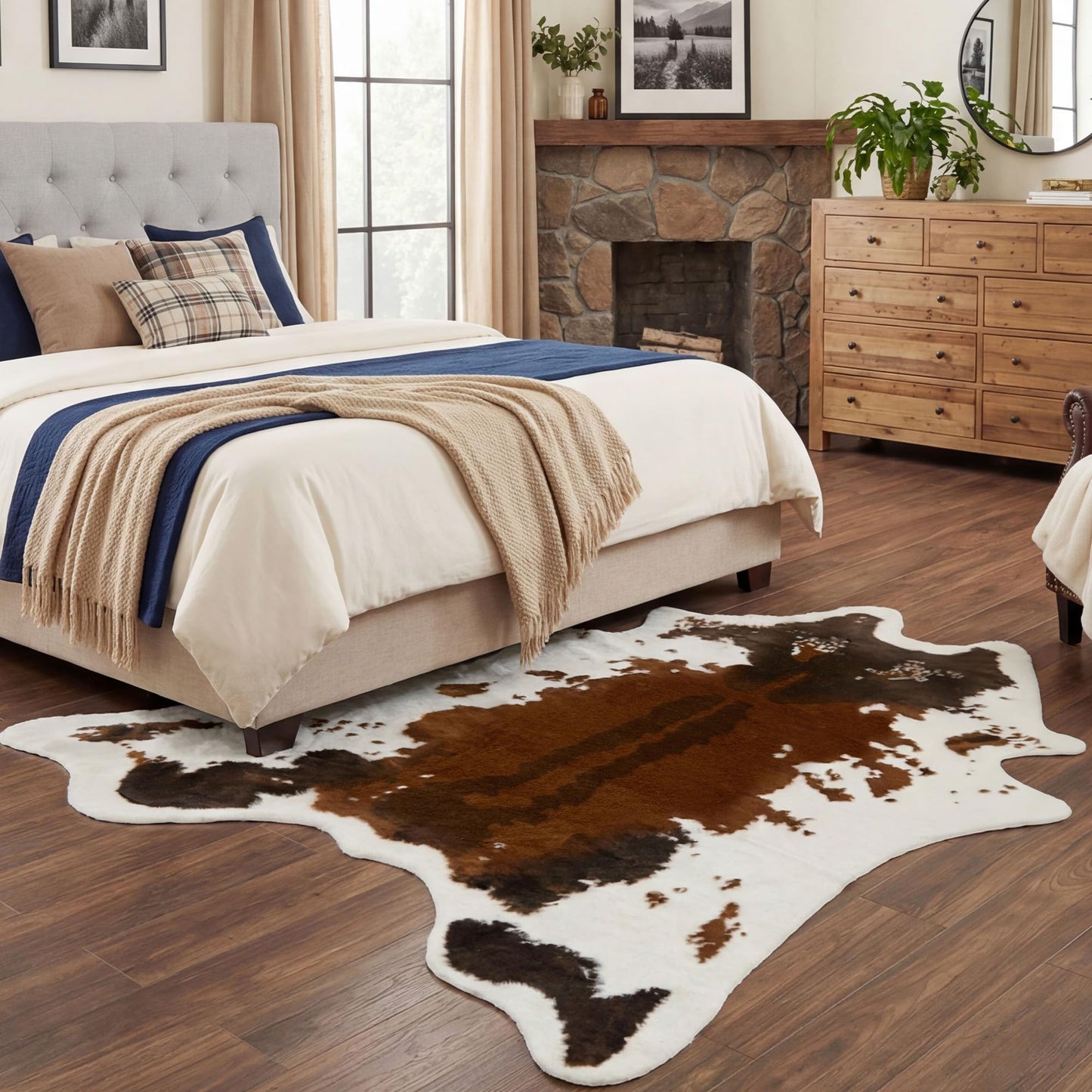 JONIYEAR Large Durable Faux Cowhide Area Rug 4.9 x 6.56 Feet, Premium Cow Print Rug for Living Room Bedroom, Durable Faux Fur Animal Cow Hide Carpet for Western Farmhouse Decor,Washable, Brown Cowhide