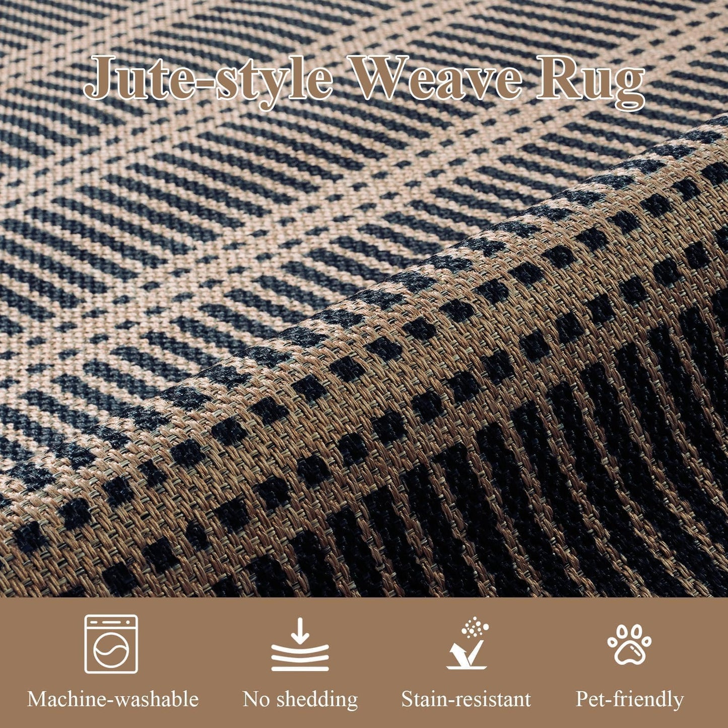 LIVEBOX Easy Jute Indoor Outdoor Rug 3x5 Front Porch, Black Striped Washable Outdoor Rugs for Entryway Living Room, Non Slip Rug Geometric Carpet Door Mat for Entry Front Door, Patio, Kitchen, Bedroom