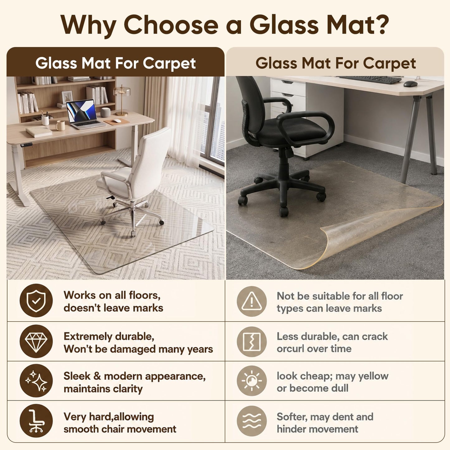 Antok Tempered Glass Chair Mat, 32"x48" Office Chair Mat for Carpet & Hardwood Floors, Heavy Duty 0.2" Desk Chair Mat for Smooth Rolling at Home or Office
