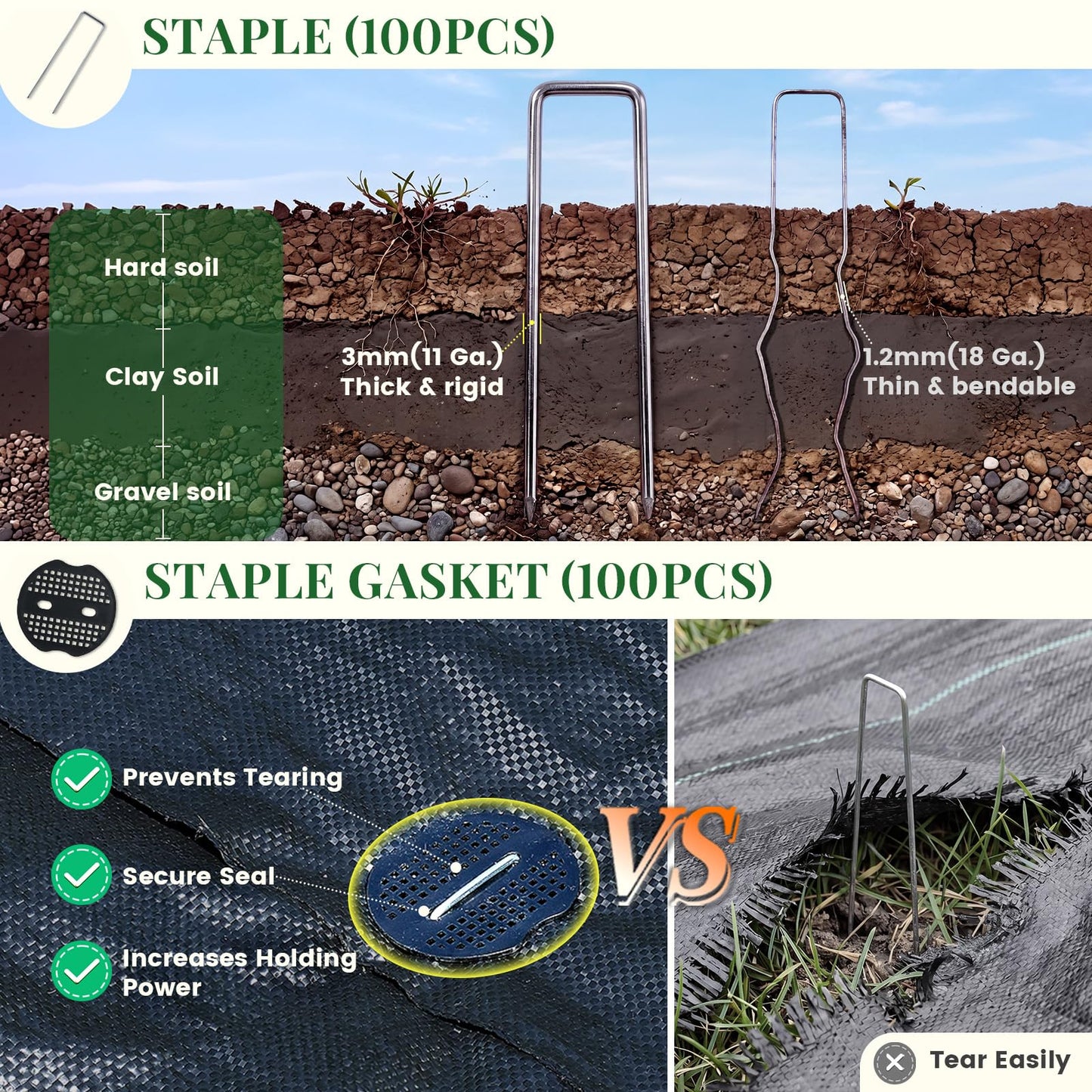 KING BIRD 6FTx300FT Weed Barrier Landscape Fabric w/Stakes & Gasket, 3.2oz Heavy Duty Woven Ground Cover Geotextile Fabric for Flower Garden Bed, Driveway, Pathway, Gravel & Yard Weed Control Mat