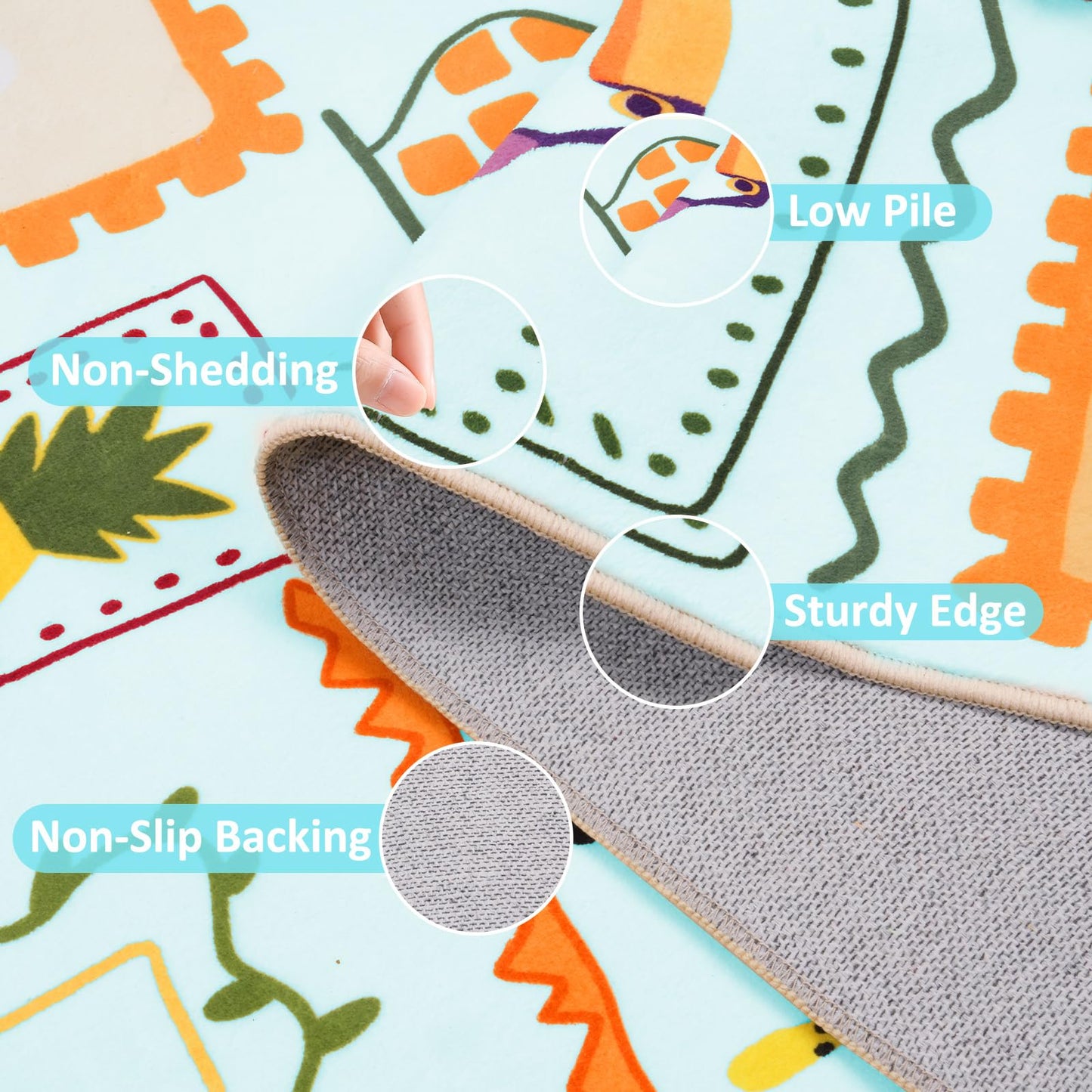 Instellar 5x7 Washable Kids Rug, Soft Low Pile Large Area Rugs with Non-Slip Plant & Animal Pattern Carpet for Nursery Bedroom Playroom Classroom Living Room,Light Blue